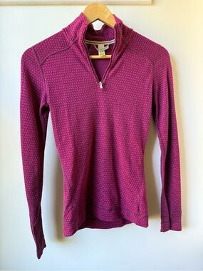 SMARTWOOL Pink Burgundy Polka Dot Quarter Zip Merino Wool Base Layer Top XS